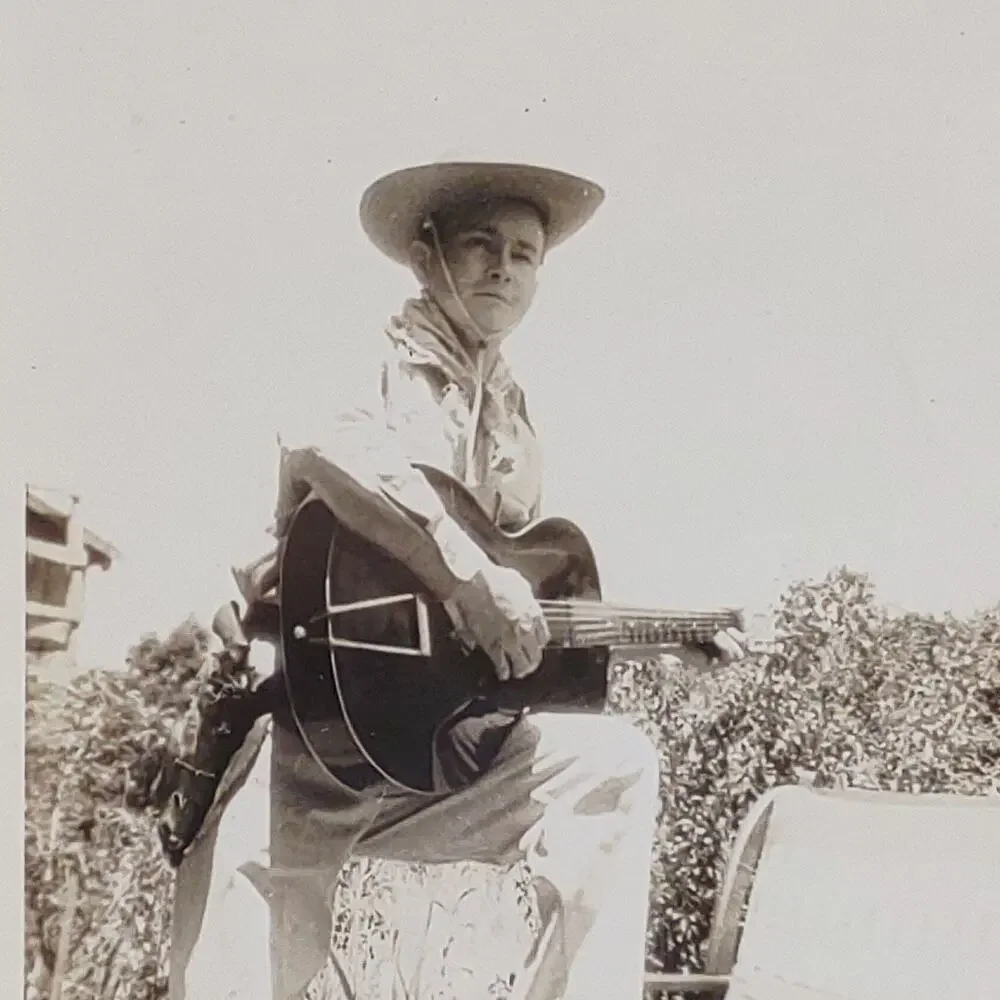 Antique‎ 1920s Era Photograph Man w/ Guitar & Holstered Gun Cowboy Country Music
